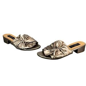 David Aaron Slip On Rose Gold Twist Bow Block Heel Slide Sandal Women 8